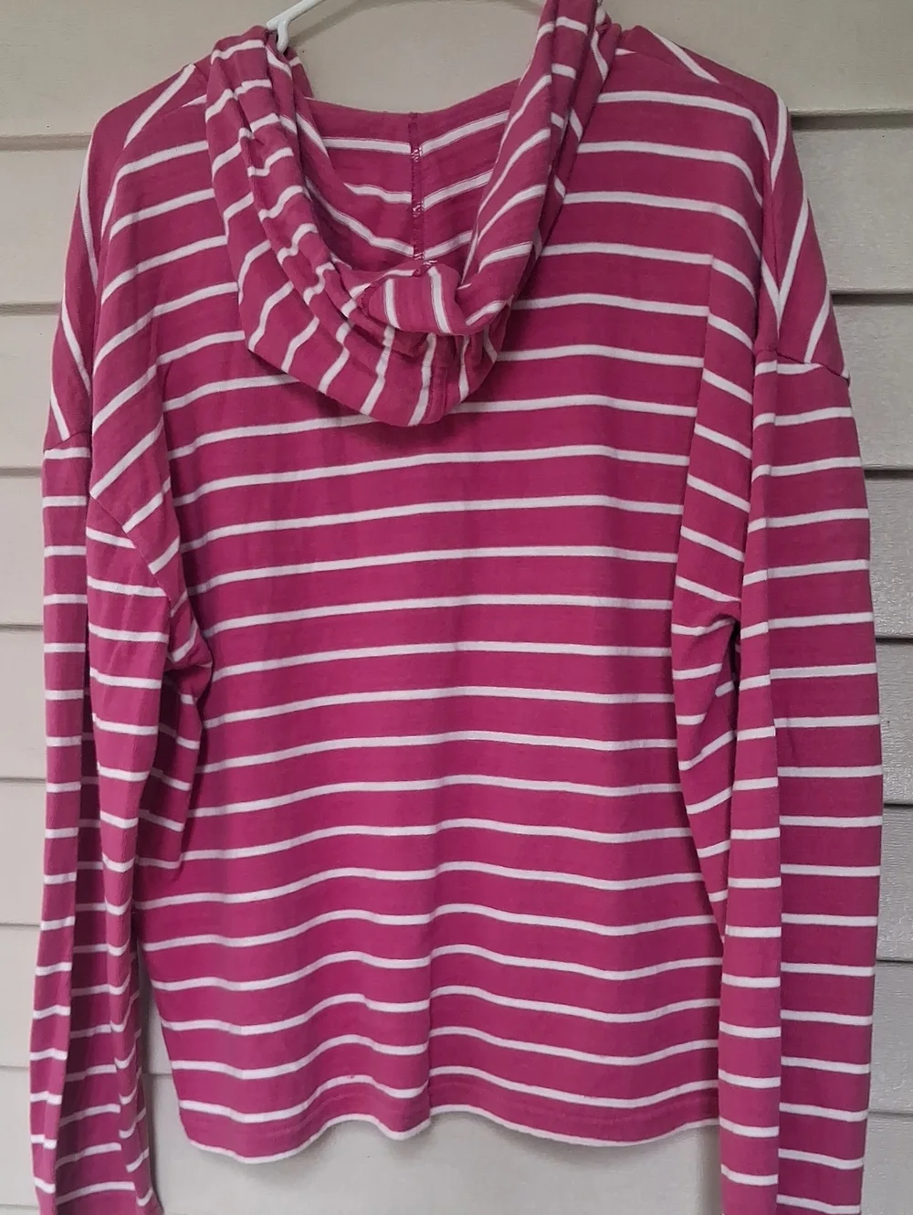 J Crew Women's Pink Striped Hooded Pullover Top Sweatshirt XL